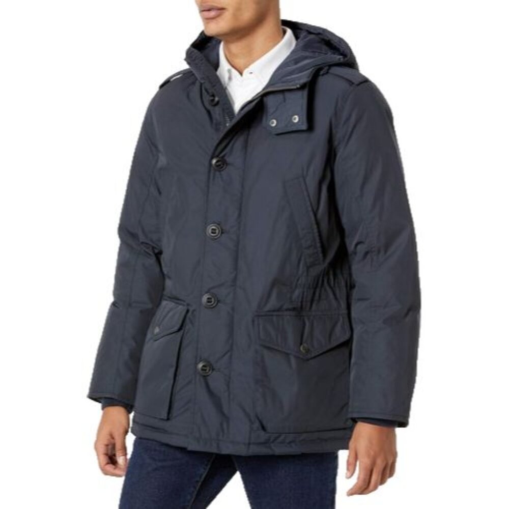 Tommy Hilfiger Men's Poly Twill Full Length Hooded Parka Navy size Medium